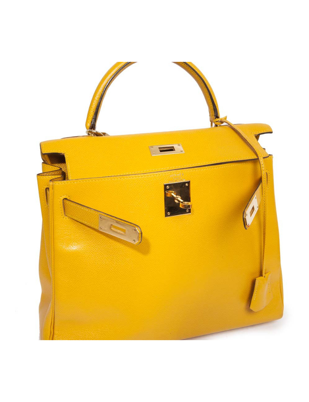 28 lemon yellow grained leather HERMES Kelly bag