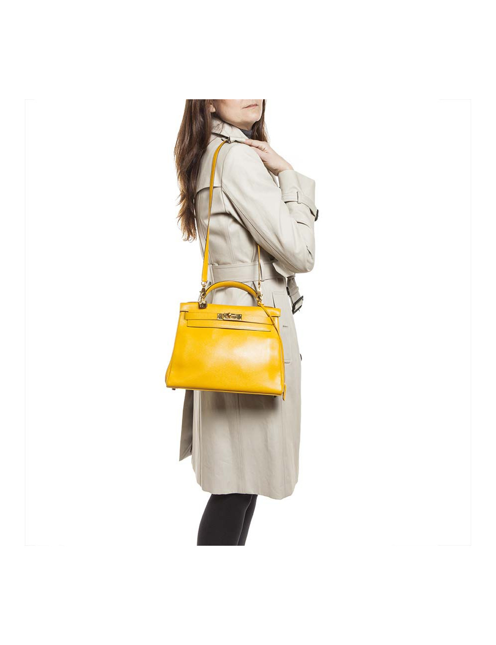 28 lemon yellow grained leather HERMES Kelly bag