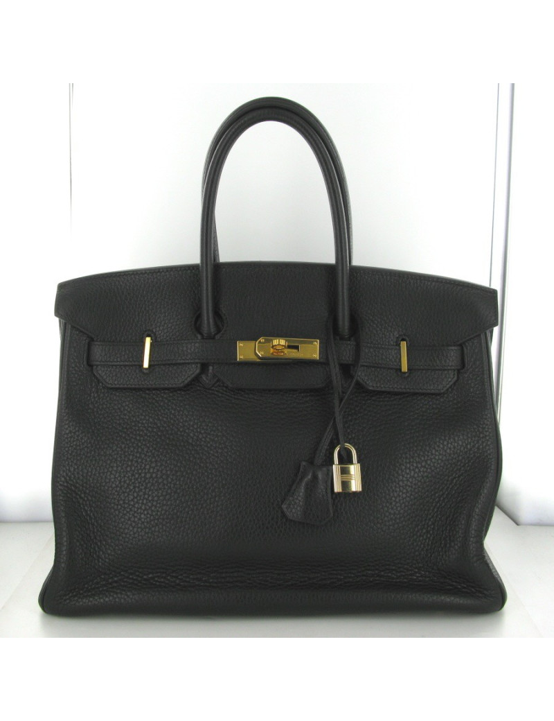 Birkin 35 HERMES Taurillon noir bijouterie dorée