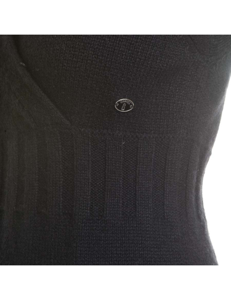CHANEL sleeveless black cashmere dress