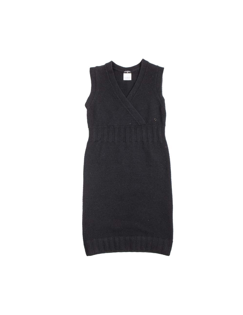 CHANEL sleeveless black cashmere dress