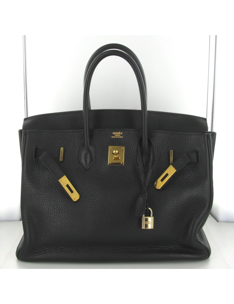Birkin 35 HERMES Taurillon noir bijouterie dorée