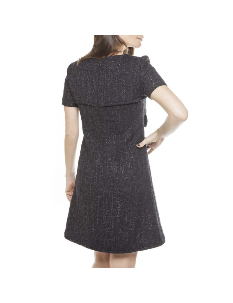 Robe CHANEL T 38 Tweed noir et violet