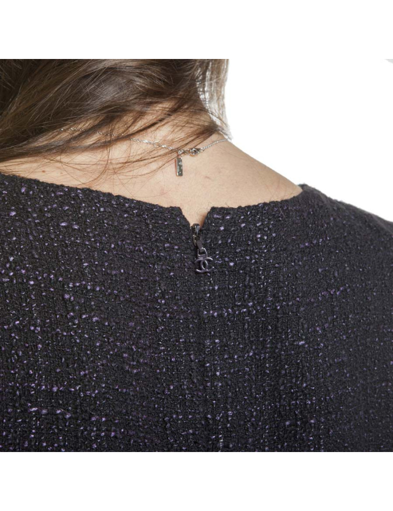 Robe CHANEL T 38 Tweed noir et violet