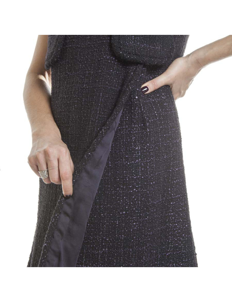 Robe CHANEL T 38 Tweed noir et violet