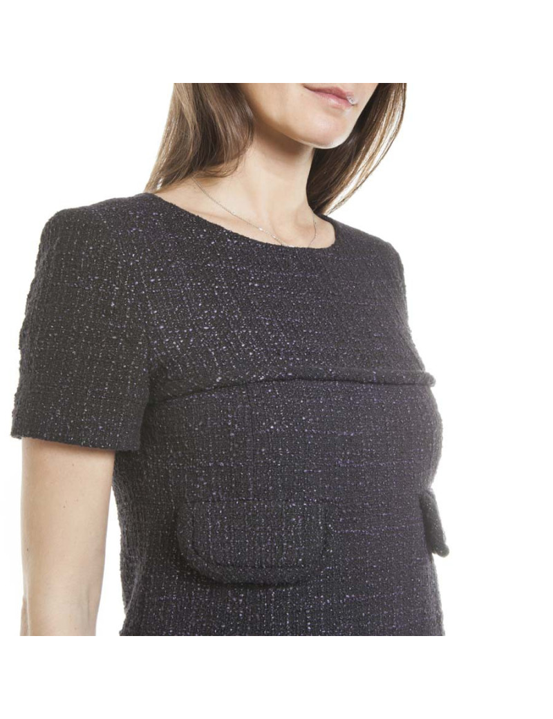 Robe CHANEL T 38 Tweed noir et violet