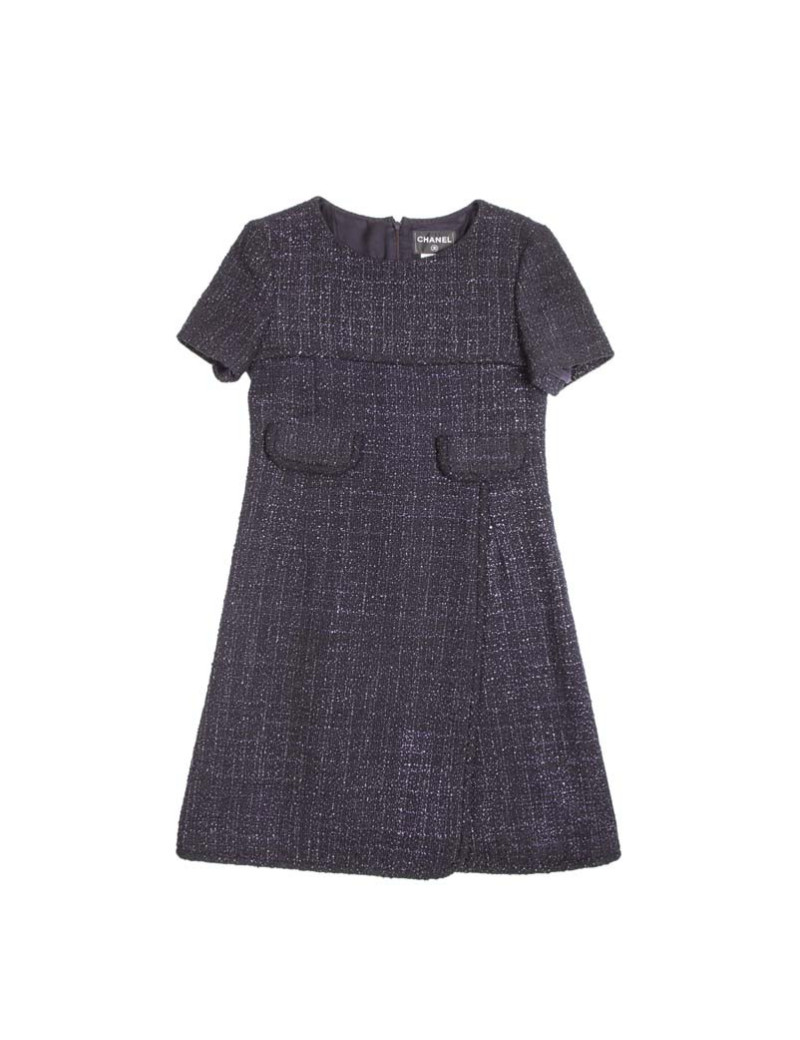 CHANEL wrap dress in black and purple tweed size 38EU