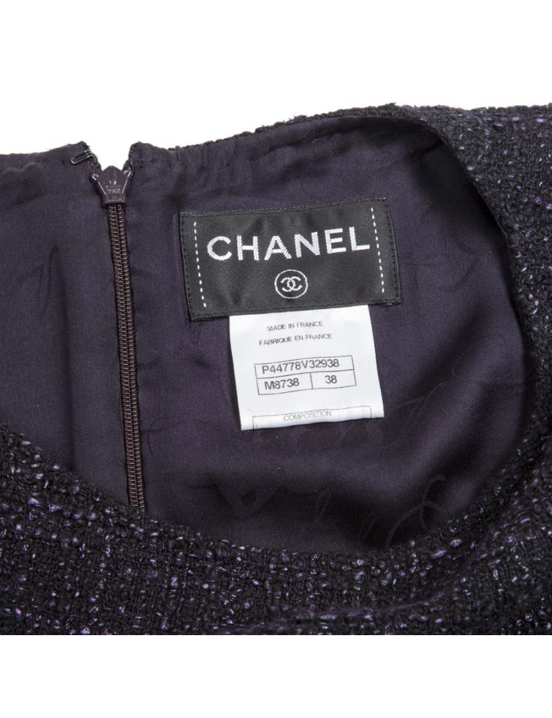 CHANEL wrap dress in black and purple tweed size 38EU