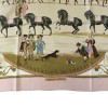 Carré HERMES 'Présentation de chevaux" vintage en soie rose, ivoire et or