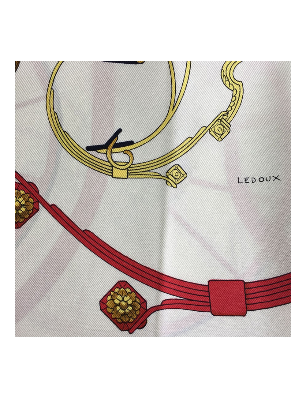 xxx Carré HERMES "Springs" en soie multicolore sur fond blanc