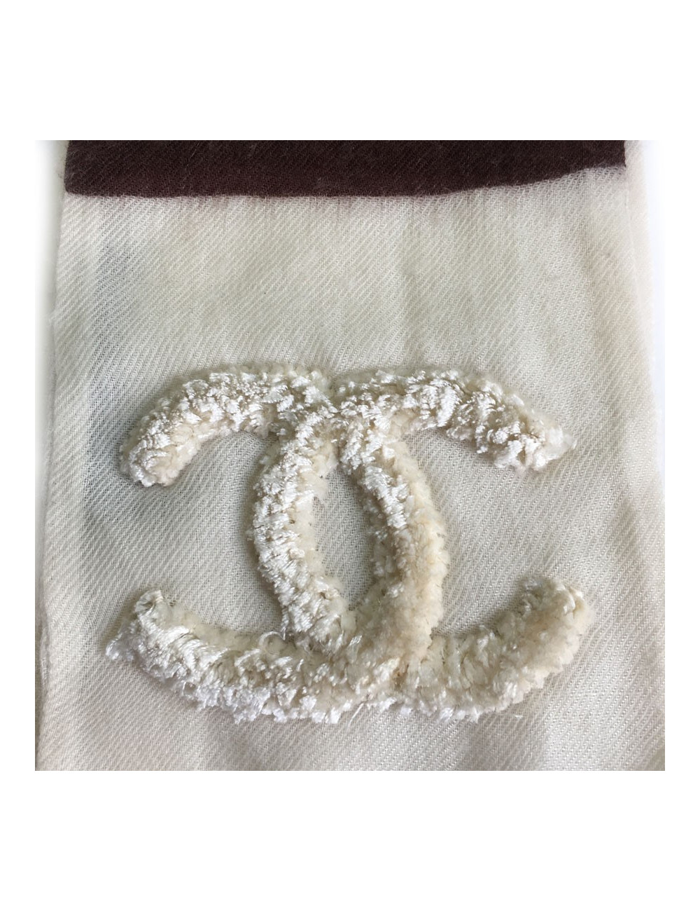 PRIX DEPOT Echarpe CHANEL rayée écrue et marron en cachemire