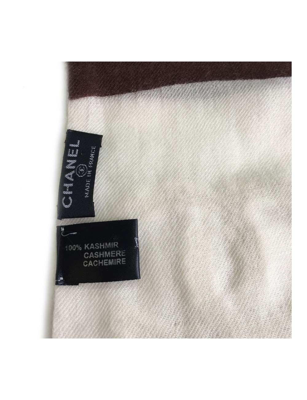 CHANEL striped Brown and Ecru cashmere scarf