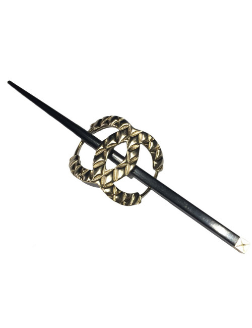 Bijou de cheveux CHANEL CC en métal argenté et pic en résine noire