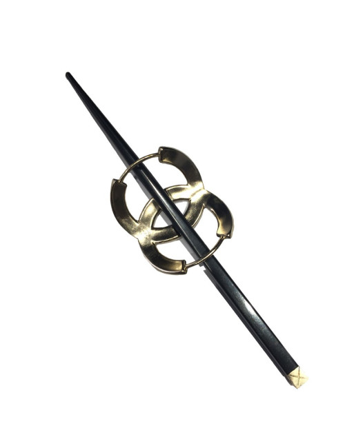 CHANEL CC headband in silver metal and black resin pic