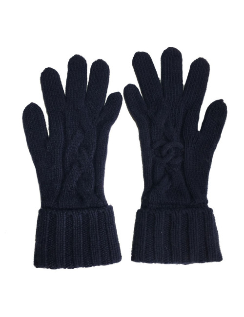  CHANEL gloves in dark blue cashmere size 7.5