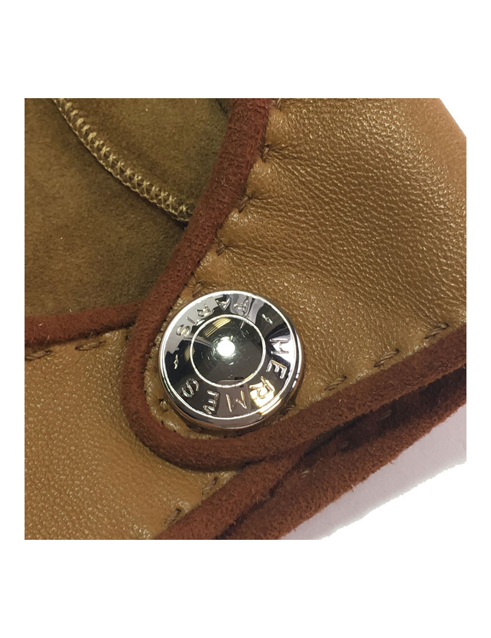 HERMÈS gloves size 7 in glossy kraft and cognac lamb leather