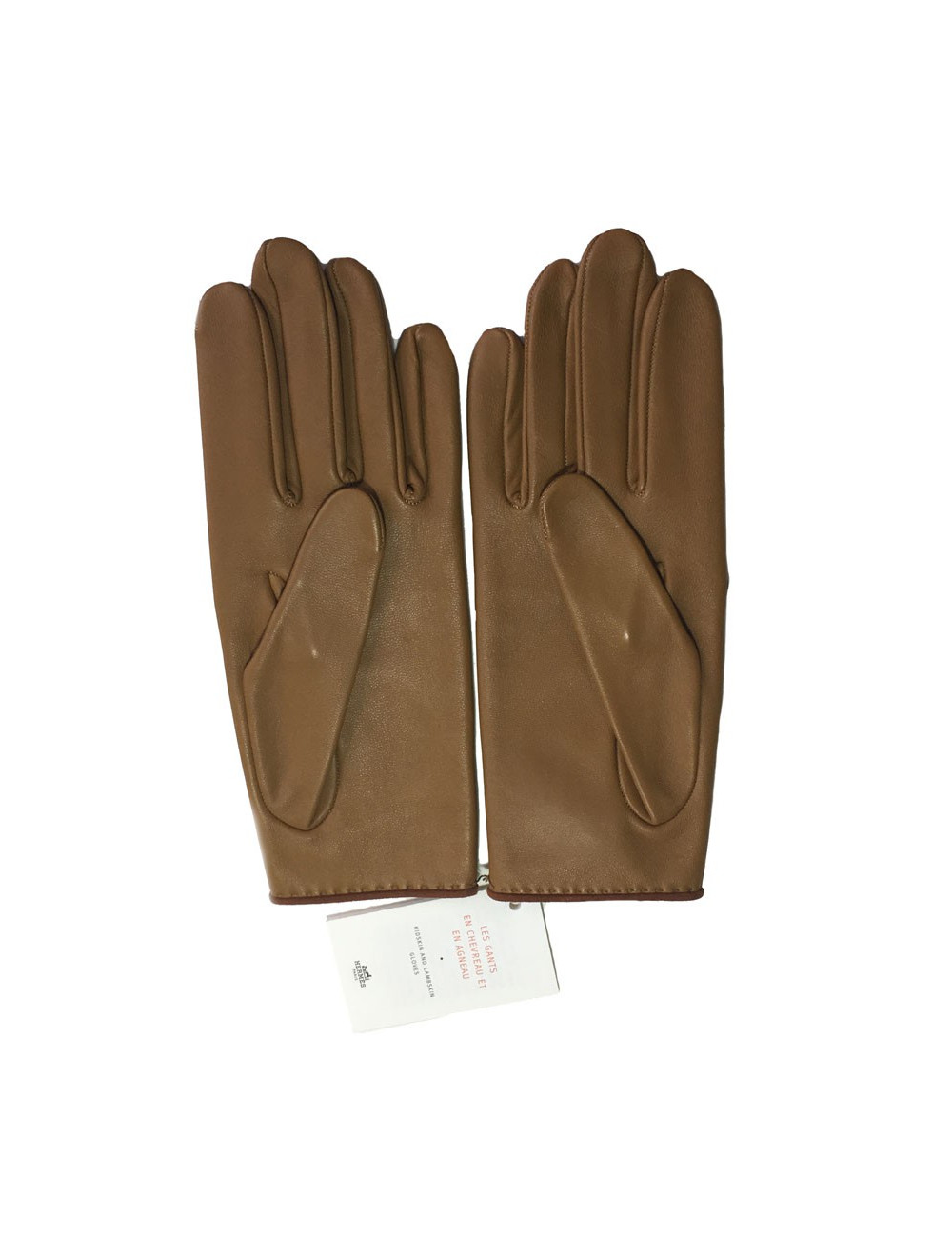 HERMÈS gloves size 7 in glossy kraft and cognac lamb leather