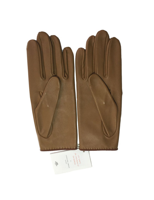HERMÈS gloves size 7 in glossy kraft and cognac lamb leather