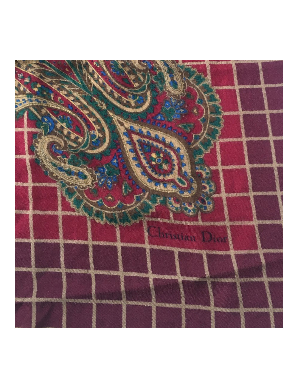 PRIX DEPOT Châle DIOR bordeaux, vert et marron à petites franges