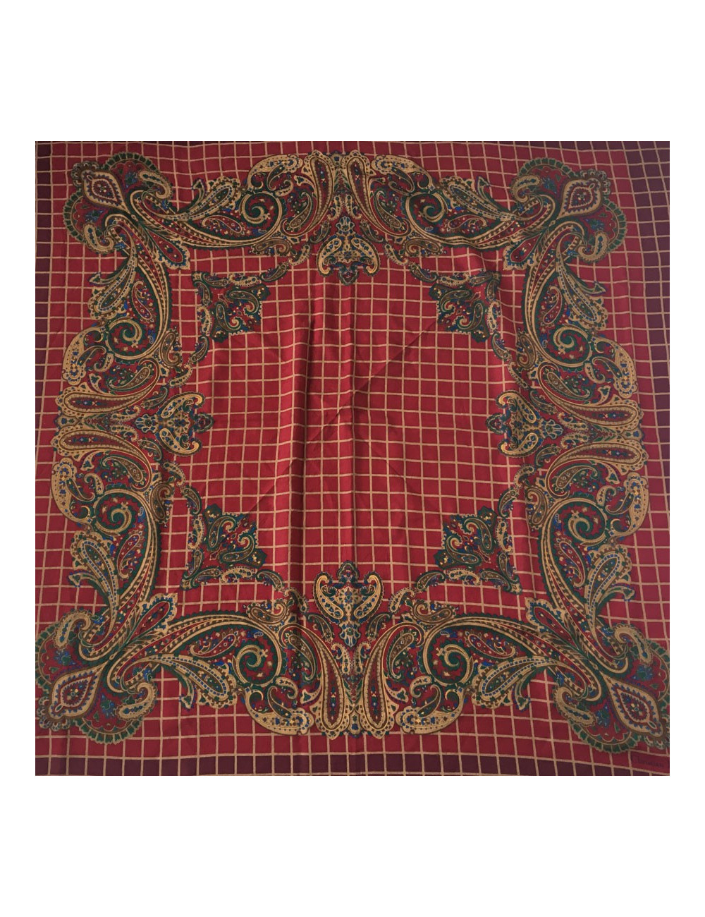 DIOR bordeaux, green and Brown with small fringe shawl