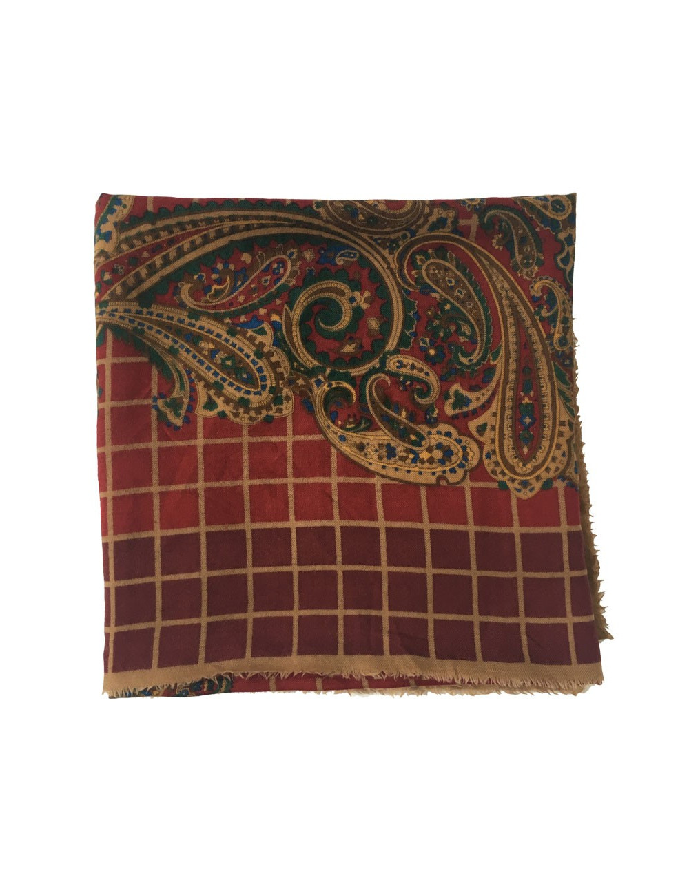 DIOR bordeaux, green and Brown with small fringe shawl