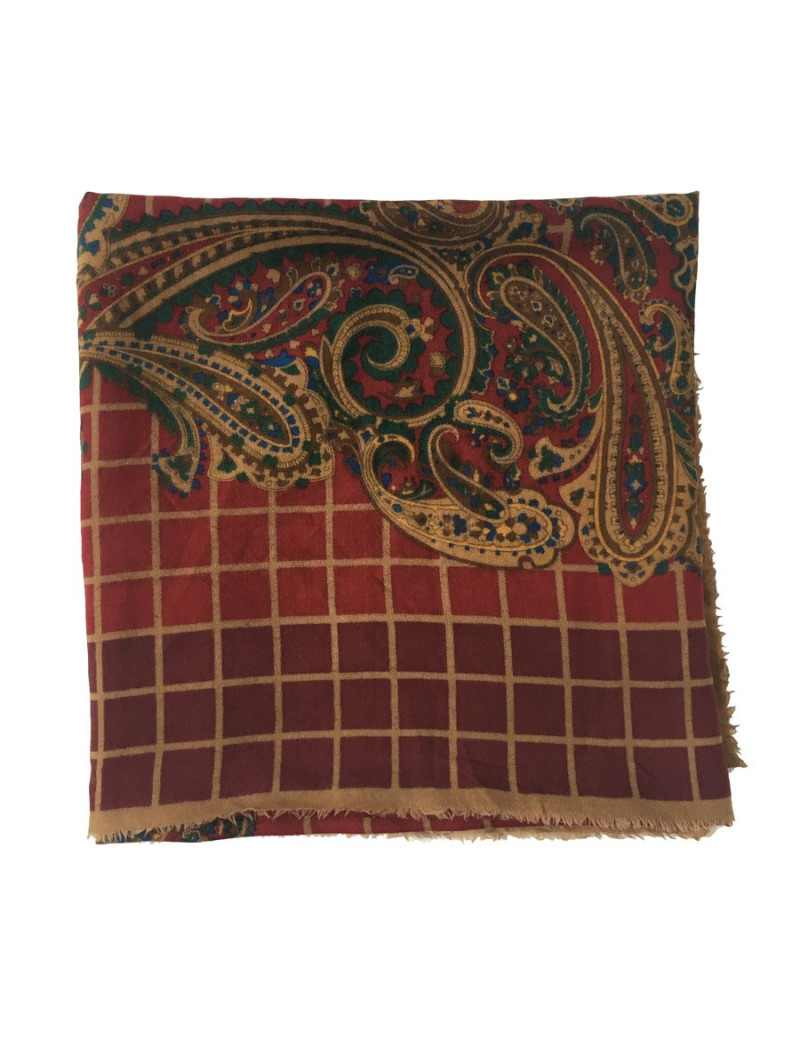 DIOR bordeaux, green and Brown with small fringe shawl