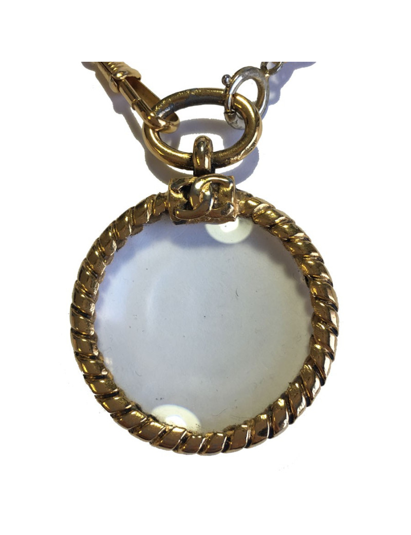 Sautoir CHANEL Vintage avec loupe en métal doré