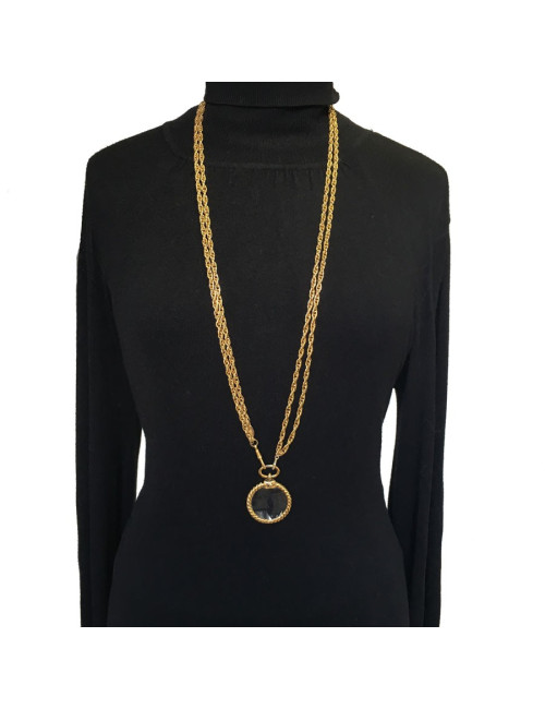 Sautoir CHANEL Vintage avec loupe en métal doré