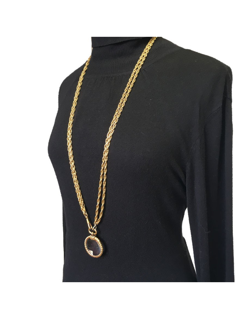 Sautoir CHANEL Vintage avec loupe en métal doré