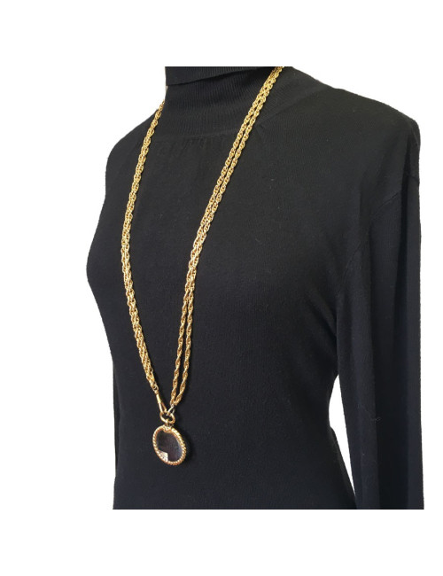 Sautoir CHANEL Vintage avec loupe en métal doré