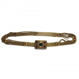 CHANEL couture belt in aged gilded metal and colored molten glass stones