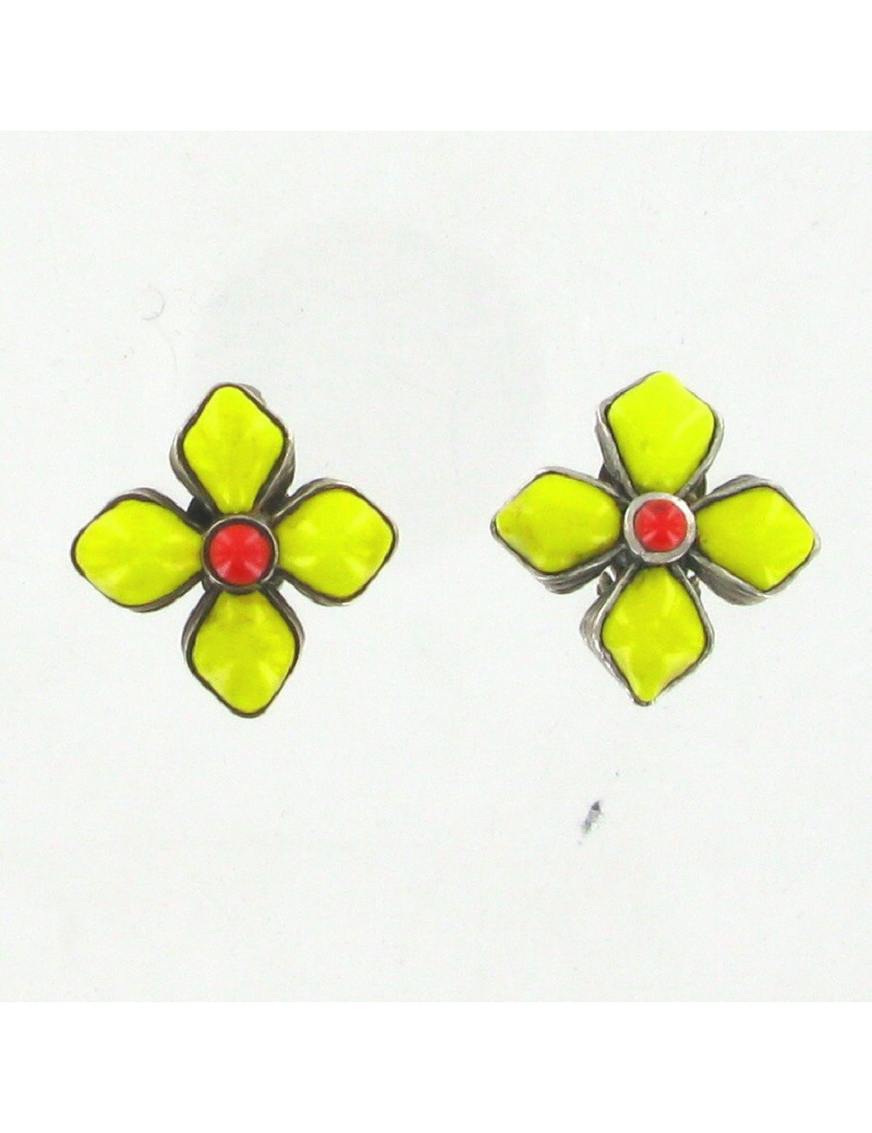 Clips fleurs vintage CHANEL en pâte de verre