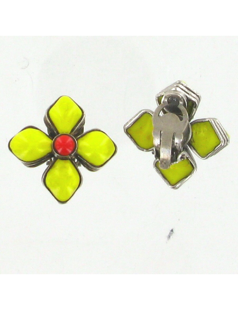 Clips fleurs vintage CHANEL en pâte de verre