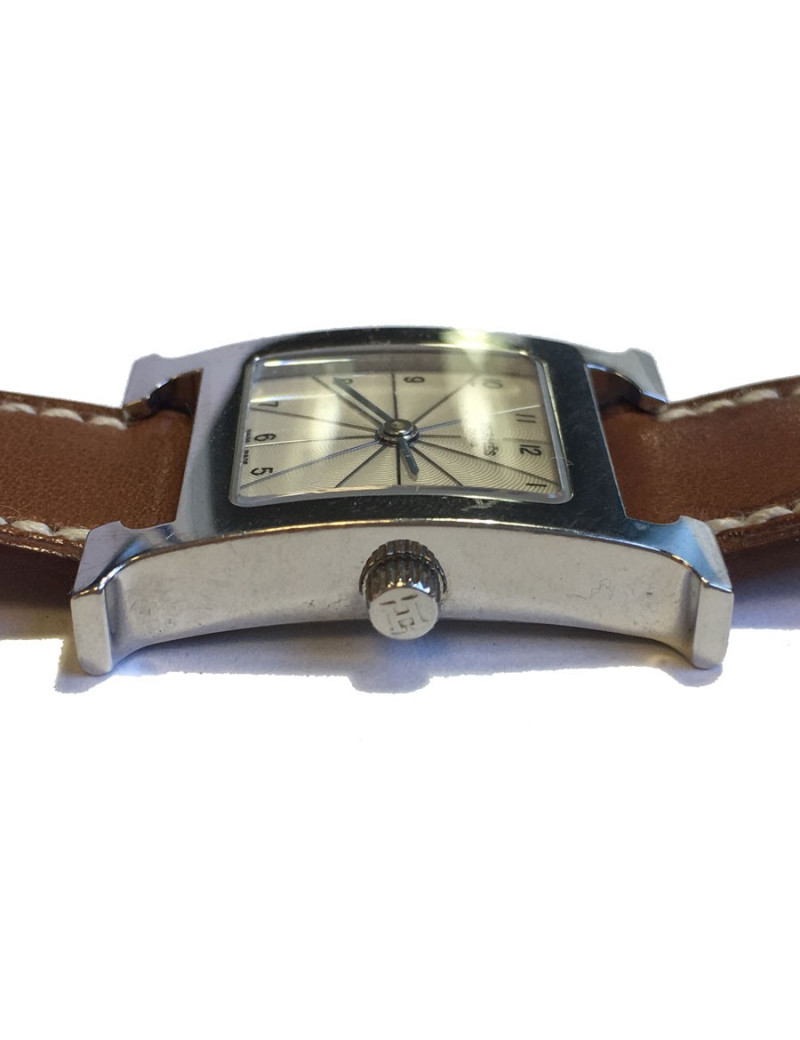 Montre Heure H HERMÈS pm en veau Barénia et acier