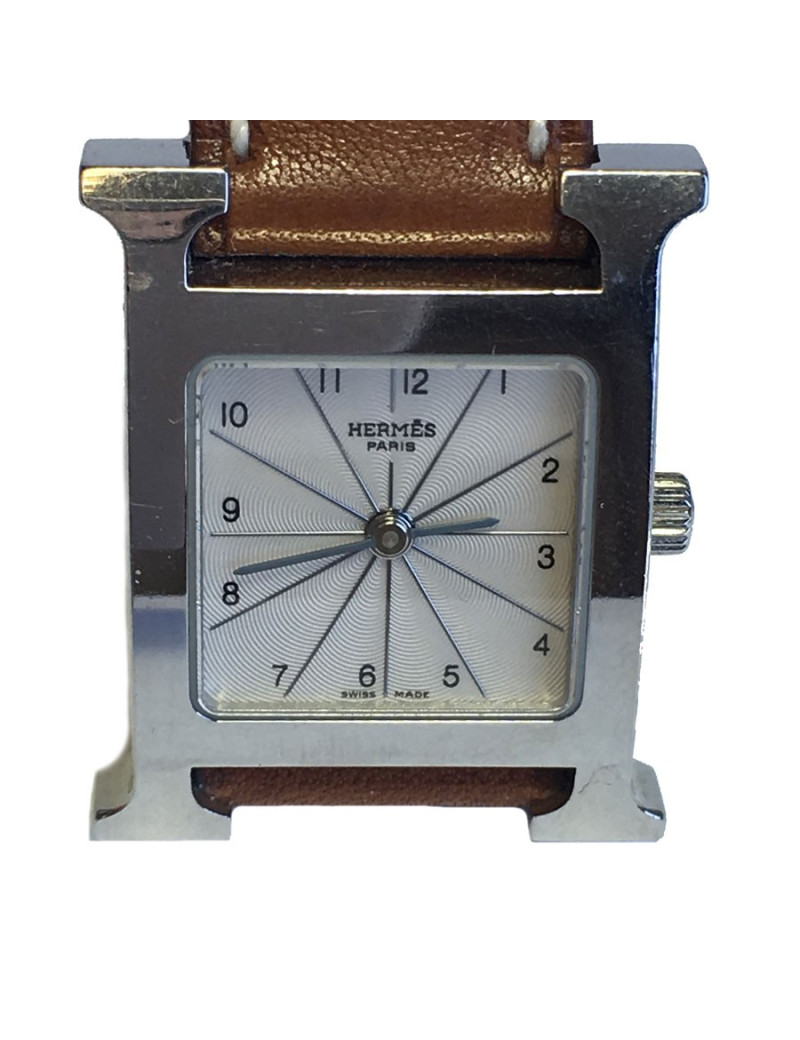 Montre Heure H HERMÈS pm en veau Barénia et acier