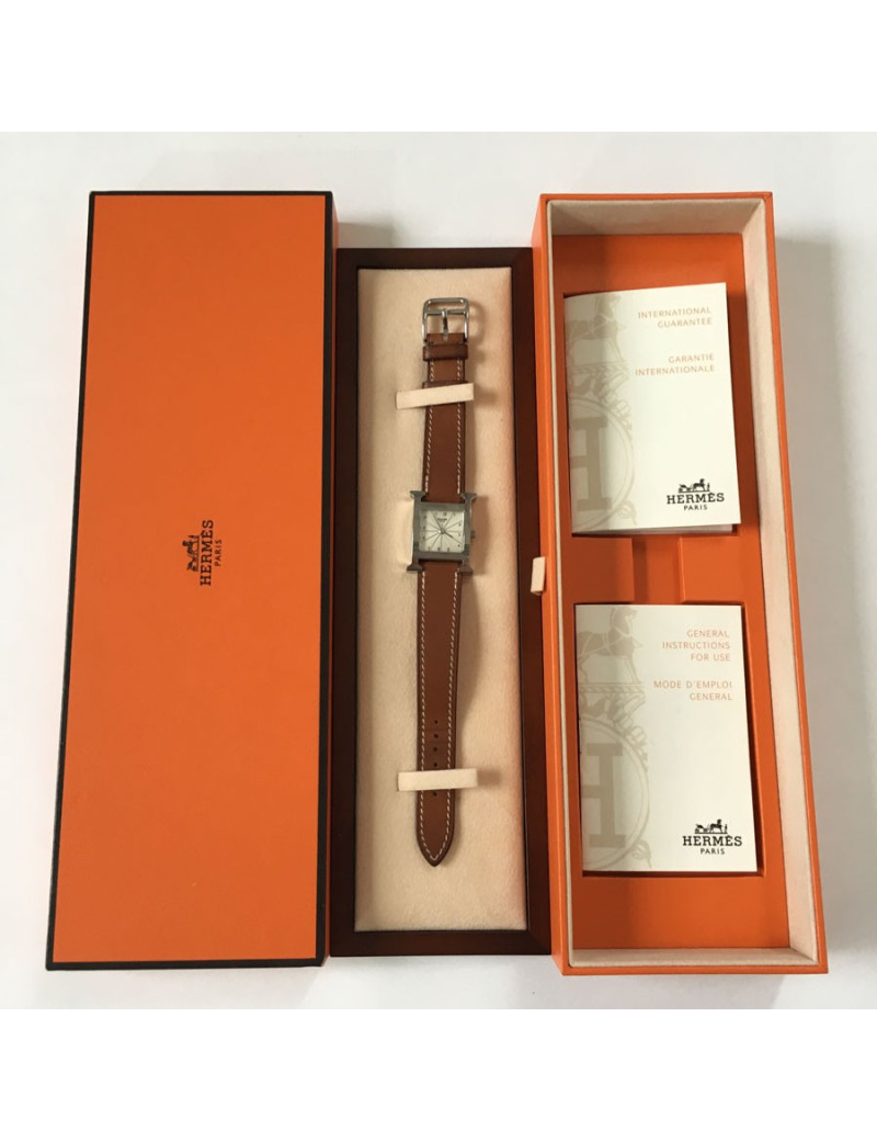 Montre Heure H HERMÈS pm en veau Barénia et acier