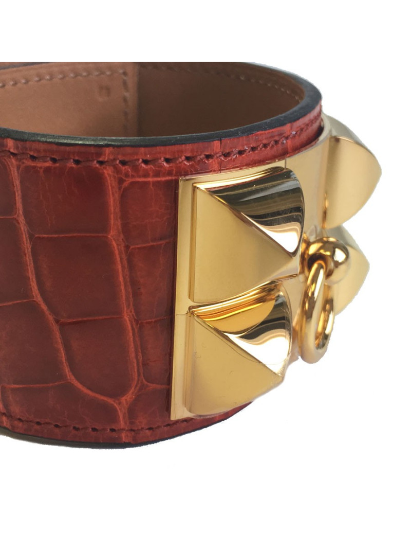 HERMÈS Collier de chien aligator sanguine cuff