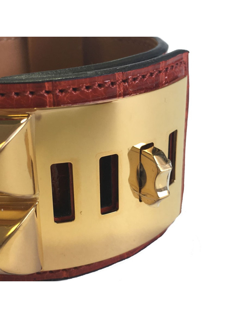 HERMÈS Collier de chien aligator sanguine cuff