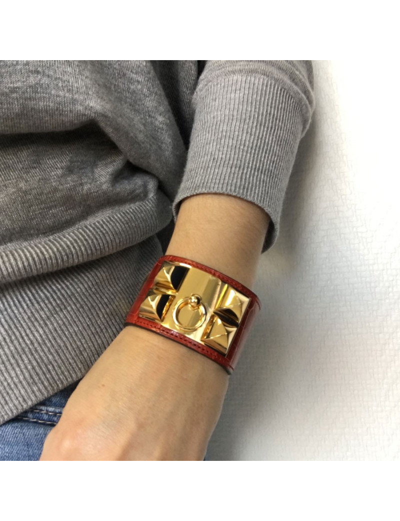 HERMÈS Collier de chien aligator sanguine cuff