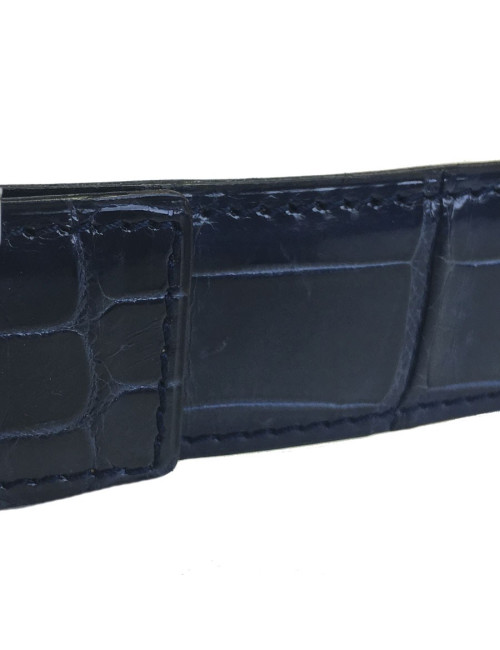 Belt man HERMES H T90 crocodile porosus Navy Blue
