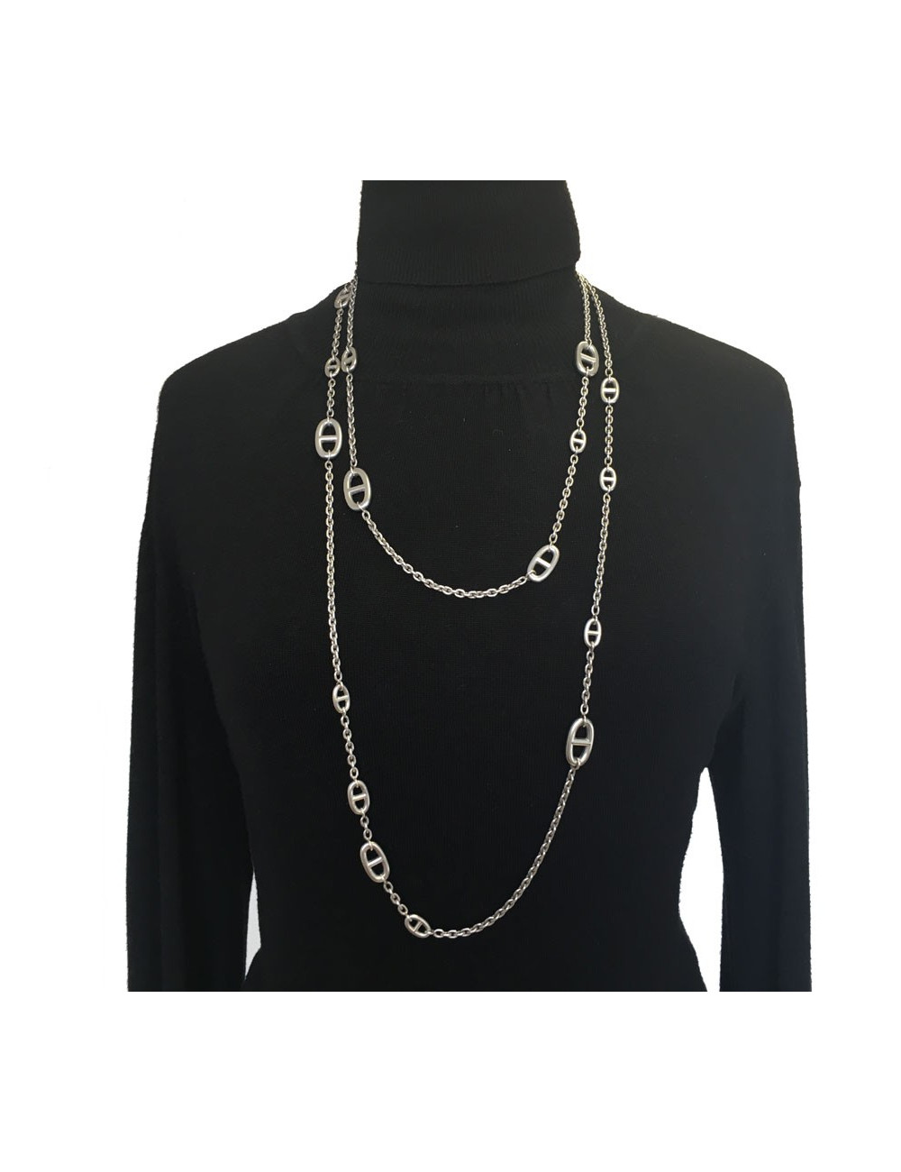 Long sautoir HERMES en argent massif