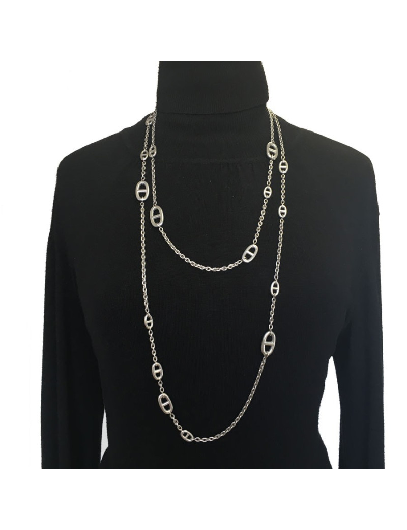 Long sautoir HERMES "Farandole" en argent massif