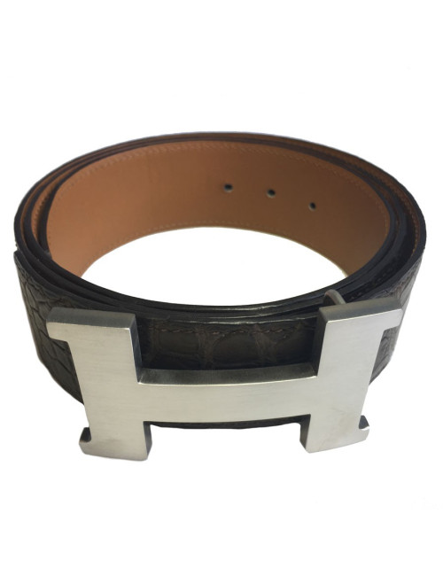 Ceinture HERMES Homme en crocodile porosus marron