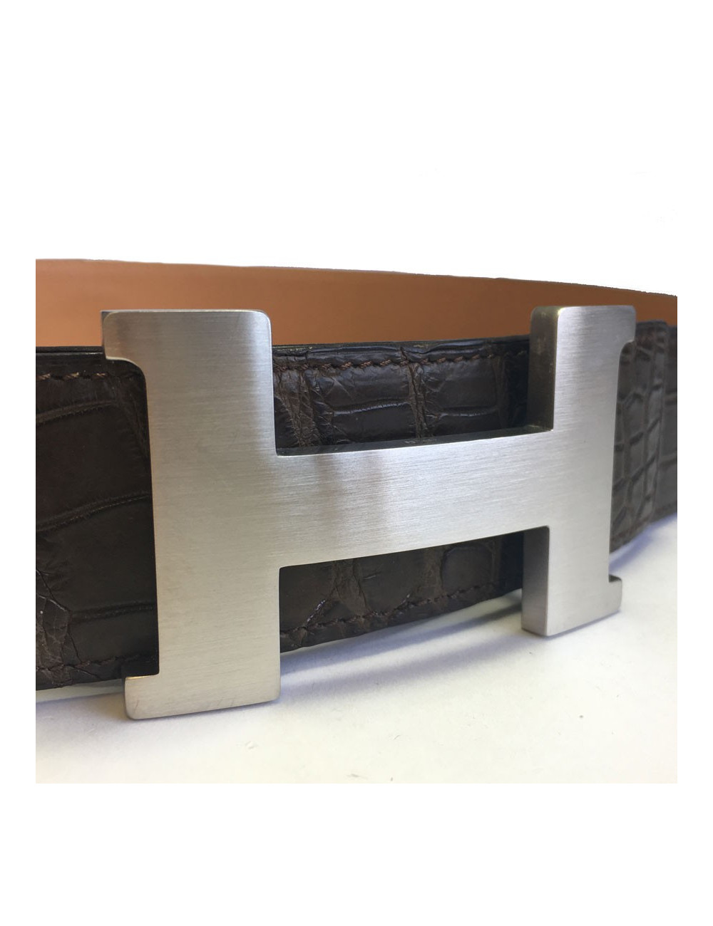 Ceinture HERMES Homme en crocodile porosus marron