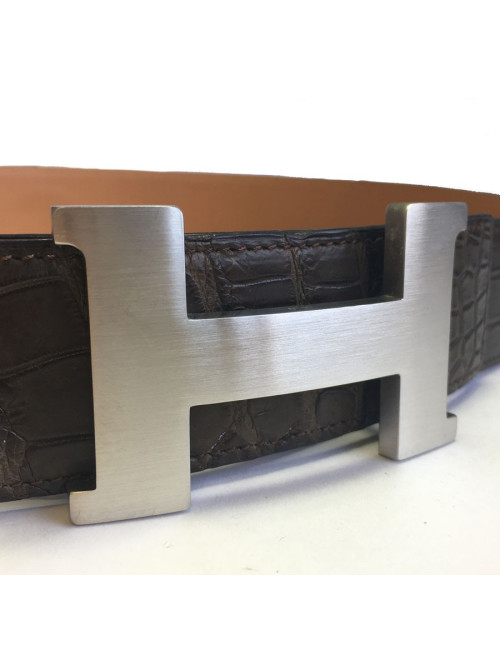 Ceinture HERMES Homme en crocodile porosus marron