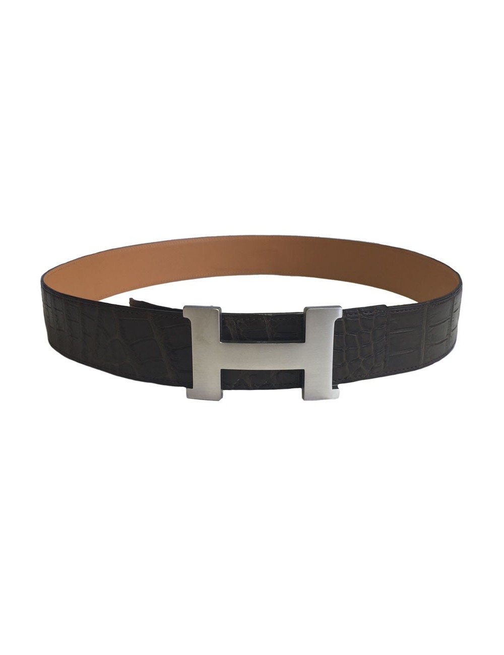 Ceinture HERMES Homme en crocodile porosus marron