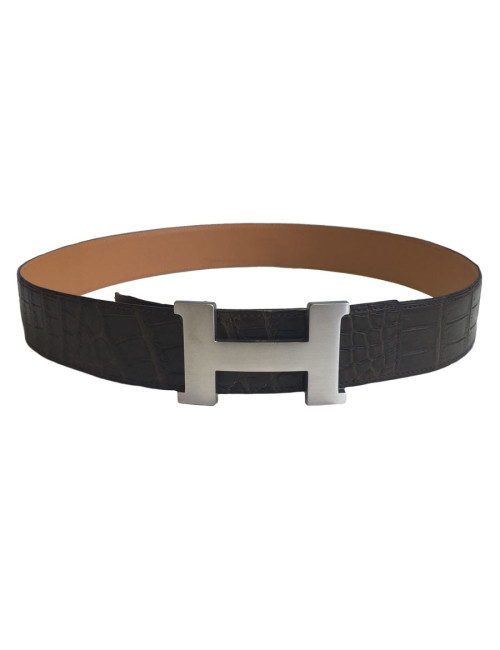 Ceinture HERMES Homme en crocodile porosus marron