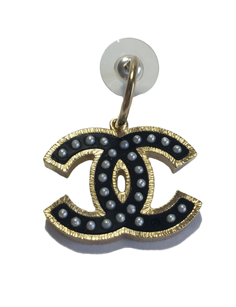 Boucles d'oreilles CHANEL CC noir perlés et métal doré