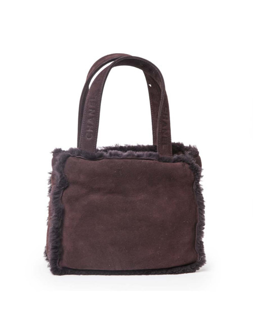 Mini sac cabas CHANEL peau retournée bordeaux