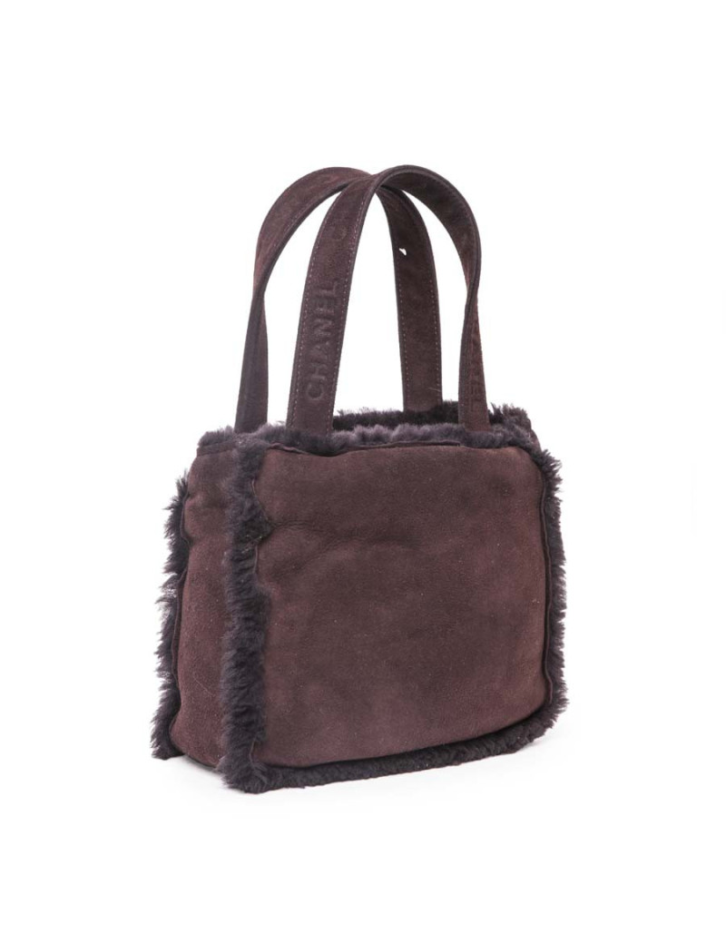 Mini Tote bag CHANEL Brown plum Shearling leather